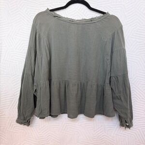 Free People Cotton Keyhole Open Back Tiered Smock Flowy Long Sleeve Blouse XS